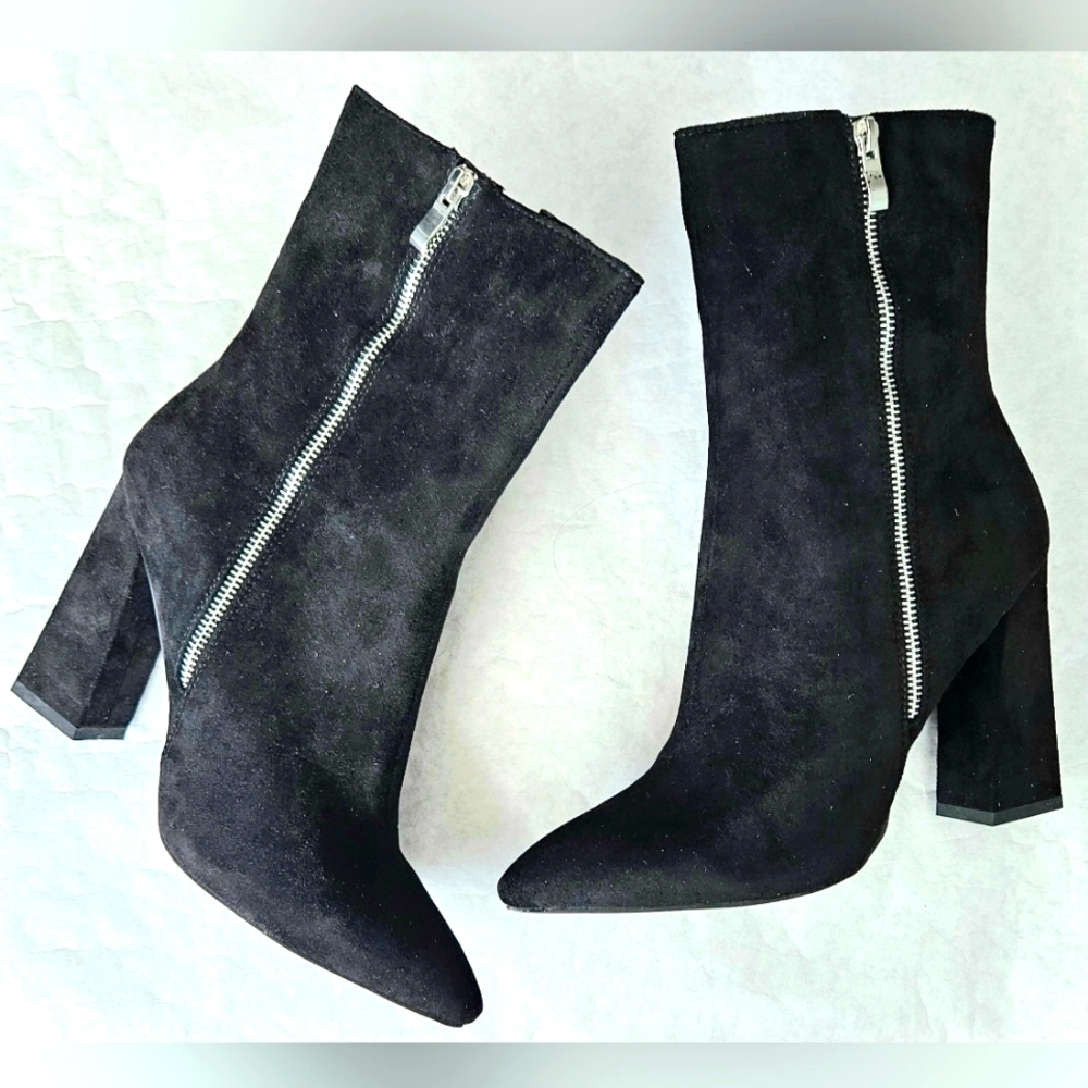 Pretty Little Thing black faux suede boots